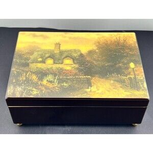 Vtg Musical Jewelry Box Wooden Thomas Kinkade Art Open Gate Song Close to You